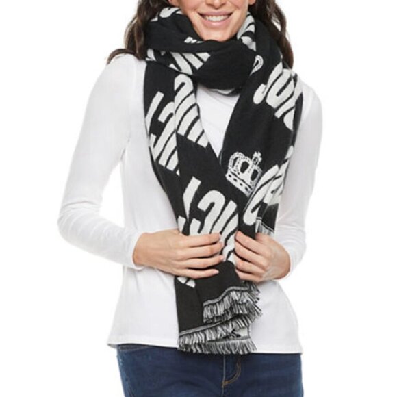 Juicy by Juicy Couture Logo Cold Weather Scarf Black White NWT - Picture 1 of 8